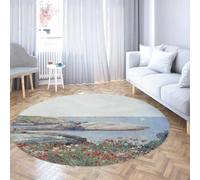 Via Vela Impressionist Style Round Rug 160cm Isles of Shoals Pattern Non-slip Machine Washable Home Floor Carpet for Living Room Bedroom Porch Dorm