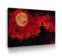 Via Vela Japanese Red Abstract Large Poster Painting Samurai Moonlit Silhouette Canvas Wall Art Pictures Artwork Prints for Living Room Decor 60x90cm