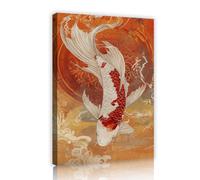 Via Vela Japanese Style Lucky Koi Fish Canvas Wall Art Oriental Art Painting Retro Artwork Prints Mural for Living Room Bedroom Yoga Studio Decor 40x60cm Innerframe