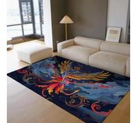 Via Vela Japanese Style Washable Rug 160x230cm Colorful Phoenix Pattern Living Room Rugs Oriental Art Rug Soft Non Slip Indoor Rugs Animal Print Low Piles Foldable Carpet for Dining Room Bedroom