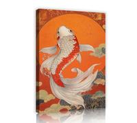 Via Vela Japanese Ukiyo-E Style Koi Fish Canvas Wall Art Poster Painting Oriental Artwork Prints Large Mural for Living Room Home Office Decor 50x75cm Innerframe
