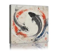 Via Vela Koi Fish Canvas Wall Art Modern Abstract Zen Style Pictures Artwork Prints Large Poster Painting Murals for Bathroom Living Room Decor 70x70cm Innerframe
