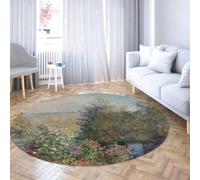 Via Vela Landscape Round Rug 120cm A Corner of the Castle Garden Print Non-slip Washable Throw Circle Carpet for Mudroom Apartment Nursery Office