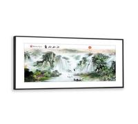 Via Vela Large Traditional Art Posters Artwork Chinese Landscape Canvas Wall Art Nature Waterfall Painting Prints Mural for Home Office Decor 60x145cm with Black Frame