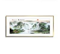 Via Vela Large Traditional Art Posters Artwork Chinese Landscape Canvas Wall Art Nature Waterfall Painting Prints Mural for Home Office Decor 60x145cm With Gold Frame