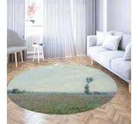 Via Vela Machine Washable Round Rug 160cm Red Flower Fields in the Suburbs Pattern Non Slip Low Pile Indoor Floor Circle Carpet for Kitchen Bedroom