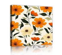 Via Vela Maximalist Orange Flower Canvas Wall Art Mural Poster Painting Bold Vibrant Nature Illustration Print for Classroom Living Room Home Decor 40x40cm