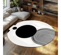 Via Vela Mid Century Modern Abstract Round Rugs 120cm Washable Black White Geometric Arch Sun Pattern Circular Floor Carpet Minimalist Rainbow Non Slip Low Pile Rugs Mat for Nursery Playroom Office