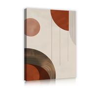 Via Vela Mid Century Modern Framed Canvas Wall Art Terracotta Rust Brown Semicircle Arch Line Minimalist Mural Poster Artwork for Living Room Home Decor 50x60cm