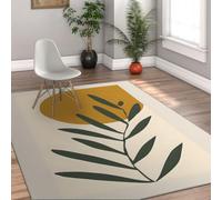 Via Vela Minimalist Botanical Rug 90x180cm Palm Leaf Sun Pattern Machine Washable Floor Carpet Dining Room Home Office Boho Rubber Backing Thin Accent Rug
