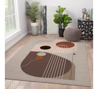 Via Vela Minimalist Rugs 180x270cm Earth Tone Circles Machine Washable Bedroom Rug Non Slip Modern Rugs Thin Foldable Entryway Rug Large Low Pile Study Throw Mat Geometric Line Stain Resistant Carpet