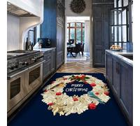 Via Vela Minimalist Style Washable Rug 60x90cm Christmas Wreath Pattern Non Slip Low Pile Aesthetic Indoor Carpet for Dining Room Bedside Bedroom