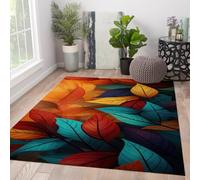 Via Vela Modern Botany Rugs 60x90cm Thin Washable Rug Colorful Abstract Leaf Pattern Non Slip Backing Rug for Living Room Bedroom Kitchen Tropical Floor Carpet Exotic Low Pile Rugs
