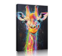 Via Vela Modern Giraffe Canvas Wall Art Vibrant Wildlife Portrait Painting Graffiti Style Abstract Animal Mural for Living Room Apartment Decor 80x120cm