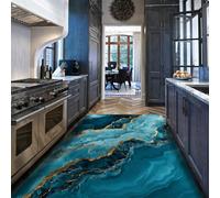 Via Vela Modern Luxury Marble Texture Rugs 120x150cm Blue and Gold Liquid Art Abstract Patterns Rug Non Slip Machine Washable Rug Large Stain Resistant Living Room Carpet Low Pile Home Office Rugs