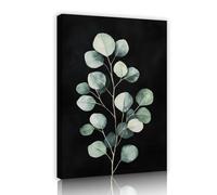 Via Vela Modern Moody Canvas Wall Art Green Eucalyptus Botanical Leaf Painting Dark Black Background Plant Watercolor Print Picture for Master Bedroom Bathroom Decor 40x60cm
