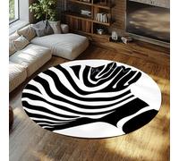 Via Vela Modern Round Rugs 180cm Washable Non Slip Abstract Profile Circular Rugs Zebra Stripe Artistic Face Silhouette Throw Rug Mat for Living Room Bedroom Office Low Pile Soft Floor Carpet Decor