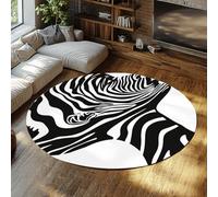 Via Vela Modern Round Rugs 80cm Washable Abstract Face Art Circular Rugs Zebra Stripe Non Slip Low Pile Soft Floor Carpet for Living Room Bedroom Office Contemporary Throw Rug Aesthetic Decor