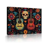 Via Vela Music Themed Boho Prints Colorful Guitars Floral Canvas Wall Art Day of the Dead Pictures Poster Artwork Folk Art Painting for Bar Decor 75x100cm Innerframe