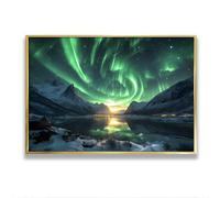 Via Vela Nature Scenery Canvas Wall Art Print Aurora Borealis Poster Painting Stunning Landscapes Pictures Artwork Prints for Home Study Room 80x120cm With-Gold-Frame