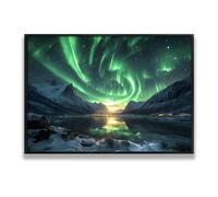 Via Vela Nature Scenery Canvas Wall Art Print Aurora Borealis Poster Painting Stunning Landscapes Pictures Artwork Prints for Home Study Room 80x120cm With-Black-Frame