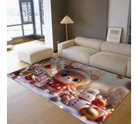 Via Vela Neutral Style Rug 60x90cm Winter Cute Bear Snowman Christmas Ball Print Non-slip Low Pile Lightweight Floor Carpet for Nursery Classroom