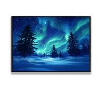 Via Vela Nordic Style Aurora Borealis Night Sky Landscape Canvas Wall Art Winter Scenery Picture Print Nature Posters Painting for Bedroom Decor 40x60cm With-Black-Frame
