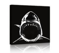 Via Vela Ocean Animal Canvas Wall Art Black and White Contemporary Artwork Shark Under the Sea Poster Painting Print for Home Boys Bedroom Decor 50x50cm Innerframe
