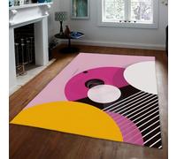 Via Vela Pink Rug 140x200cm Abstract Colorful Semicircle Geometric Pattern Washable Non-slip Soft Carpet for Bedroom Home Decor Girls Boys Teen Room
