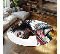 Via Vela Portrait Round Rugs 150cm Beautiful Black African Woman Print Washable Non-slip Backing Low-Pile Throw Circle Carpet for Guest Room Bedside