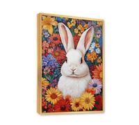 Via Vela Rabbit Floral Canvas Wall Art Bunny Illustration Artwork Prints Colorful Flower Mural Posters Painting for Living Room Bedroom Decor 40x60cm With Gold Frame