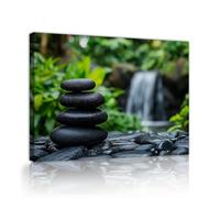 Via Vela Relaxing Feng Shui Framed Canvas Wall Art, Stacking Stones Artwork, Meditation Room Waterfall Decor, Calm Spa Bathroom Giclee Prints 80x120cm