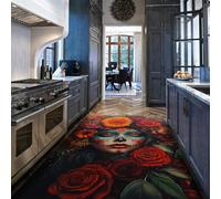 Via Vela Retro Style Rugs 60x90cm Skull Makeup Woman and Flower Pattern Washable Non-slip Non-shedding Carpet for Bedroom Home Office Playroom