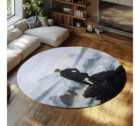 Via Vela Romantic Style Large Round Rug 150cm Wanderer Above the Sea of fog Print Indoor Washable Circle Carpet for Mudroom Apartment Home