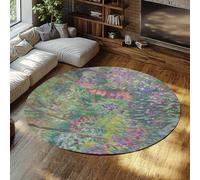 Via Vela Round Rug 100cm Artist's Garden Pattern Washable Non-slip Low Pile Foldable Non Shedding Throw Circle Carpet for Bedroom Outdoor Deck Patio