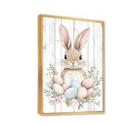 Via Vela Rustic Bunny Easter Egg Portrait Canvas Wall Art Cute Rabbit Prints for Nursery Poster Painting Farmhouse Wall Decor Home Designs 40x60cm With Gold Frame