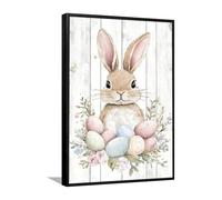 Via Vela Rustic Bunny Easter Egg Portrait Canvas Wall Art Cute Rabbit Prints for Nursery Poster Painting Farmhouse Wall Decor Home Designs 80x120cm with Black Frame
