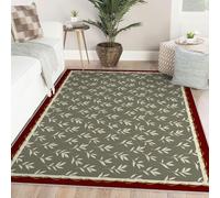 Via Vela Sage Green Rugs for Living Room Non Slip Backing Washable Abstract Leaf Pattern Rug Large Rug Soft Carpet for Bedroom Dining Room Vintage Easy Clean Low Pile Rugs Under Table 60x90cm