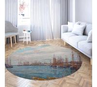 Via Vela Sea View Large Round Rugs 120cm Harbor of a Thousand Masts Print Washable Non-slip Thin Carpet for Classroom Locker Room Gaming Decor
