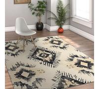 Via Vela Southwestern Native Style Stain Resistant 90x180cm Rug Apartment Distressed Diamond Foldable Living Room Rugs Mudroom Tribal Pattern Non Slip Living Carpet Brown Cream Thin Library Throw Rug