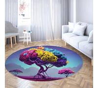 Via Vela Surreal Art Round Rugs 100cm Colorful Tree Non Slip Office Circular Rugs Creative Machine Washable Rug Playroom Large Foldable Thin Carpet Study Room Low Pile Maple Leaf Art Rug