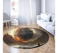 Via Vela Surreal Art Round Rugs 80cm Lonely Figure Non Slip Circular Rugs Foldable Bedroom Rug Thin Machine Washable Rug Office Large Nursery Low Pile Space Throw Mat Abstract Sea Carpet
