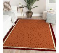Via Vela Terracotta Orange Washable Rug 240x300cm Brown Leaf Pattern Living Room Rugs Boho Prints Rug Soft Non Slip Pet Indoor Rugs Low Piles Foldable Carpet for Dining Room Nursery Bedroom Room