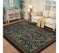 Via Vela Traditional Design Rug 160x200cm Border Design Rugs for Bedroom Botanical Stain Resistant Washable Rugs for Nursery Room Willow Branch Leaf Pattern Carpet Living Room Home Decor Girls Rug