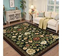 Via Vela Traditional Rugs 160x200cm Art Nouveau Thin Washable Rug Floral and Leaf Pattern Stain Resistant Anti Slip Backing Rugs for Living Room Bedroom Carpet Blooming Flowers Retro Home Decor Rug