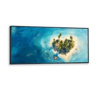 Via Vela Tropical Island Canvas Wall Art Beach Ocean Landscape Artwork Prints Modern Coastal Mural Posters Painting for Home Office Cafe Decor 40x101cm with Black Frame