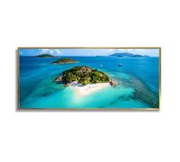 Via Vela Tropical Island Canvas Wall Art Beach Ocean Landscape Prints Large Mural Modern Coastal Contemporary Poster Painting for Study Room Decor 40x101cm With Gold Frame