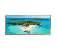 Via Vela Tropical Island Landscape Canvas Wall Art Beach Aerial View Pictures Artwork Prints Coastal Ocean Poster Painting for Hotel Hall Decor 60x145cm With Gold Frame