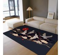 Via Vela Ukiyo-E Style Rugs for Living Room Japanese Kitchen Throw Rugs White Crane Auspicious Clouds Pattern Non Slip Washable Large Rug Stain Resistant Fluffy Thin Carpet for Bedroom 60x120cm