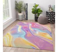 Via Vela Vibrant Fluid Liquid Swirl Rugs 180x270cm - Abstract Colorful Wave Pattern Floor Carpets Thin Foldable Low Pile Stain Resistant Large Room Rug Non Slip Dining Room Home Office Throw Mat